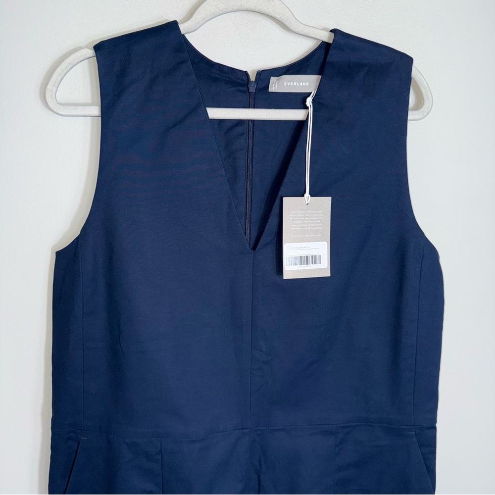 Everlane Sleeveless V-Neck Jumpsuit-Pockets-Navy Blue-Cotton Blend-Size 12-NWT - Picture 3 of 11
